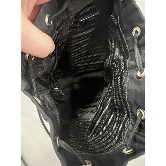 Prada Drawstring Wristlet Bucket Bag Tessuto Small